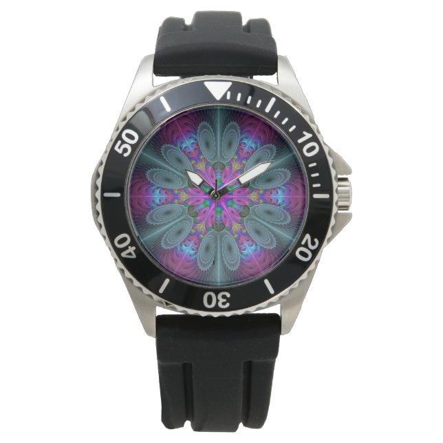 Mandala Colourful Spiritual Fractal Art With Pink Watch (Front)