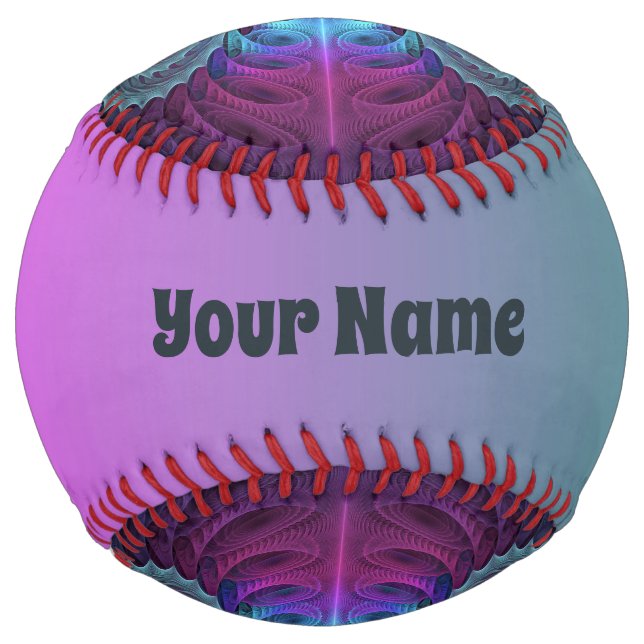 Mandala Colourful Spiritual Fractal With Pink Name Softball (Front)