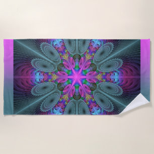 Mandala Colourful Striking Fractal Art Kaleidoscop Beach Towel