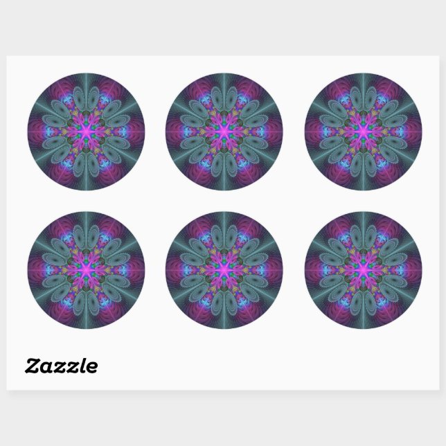 Mandala Colourful Striking Fractal Art Kaleidoscop Classic Round Sticker (Sheet)