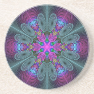 Mandala Colourful Striking Fractal Art Kaleidoscop Coaster