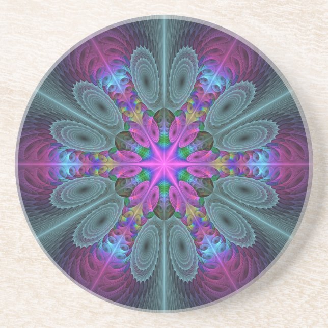 Mandala Colourful Striking Fractal Art Kaleidoscop Coaster (Front)