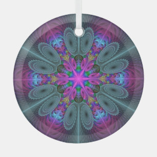 Mandala Colourful Striking Fractal Art Kaleidoscop Glass Ornament