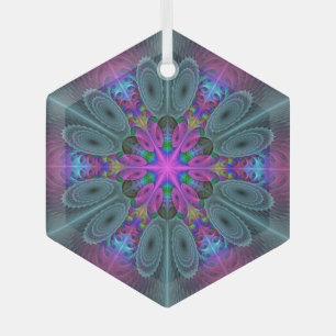 Mandala Colourful Striking Fractal Art Kaleidoscop Glass Ornament