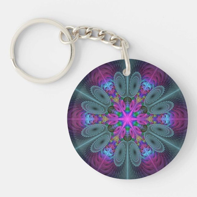 Mandala Colourful Striking Fractal Art Kaleidoscop Keychain (Front)