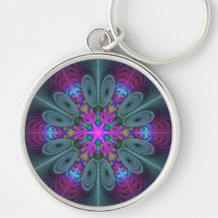 Mandala Colourful Striking Fractal Art Kaleidoscop Keychain