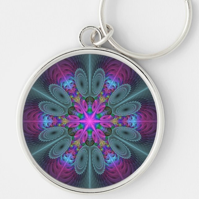 Mandala Colourful Striking Fractal Art Kaleidoscop Keychain (Front)