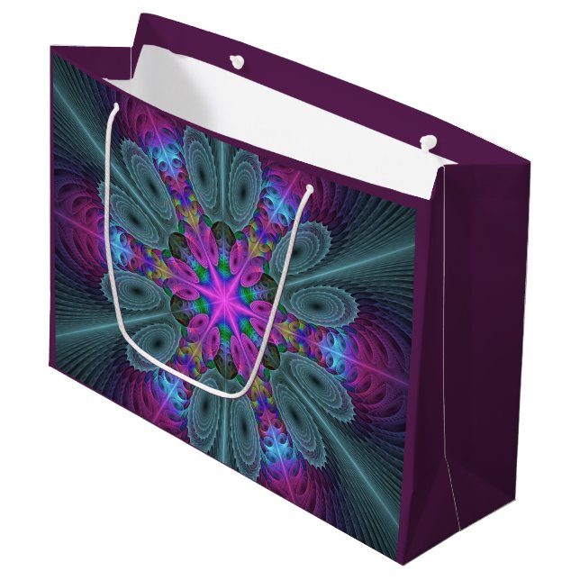 Mandala Colourful Striking Fractal Art Kaleidoscop Large Gift Bag (Front Angled)