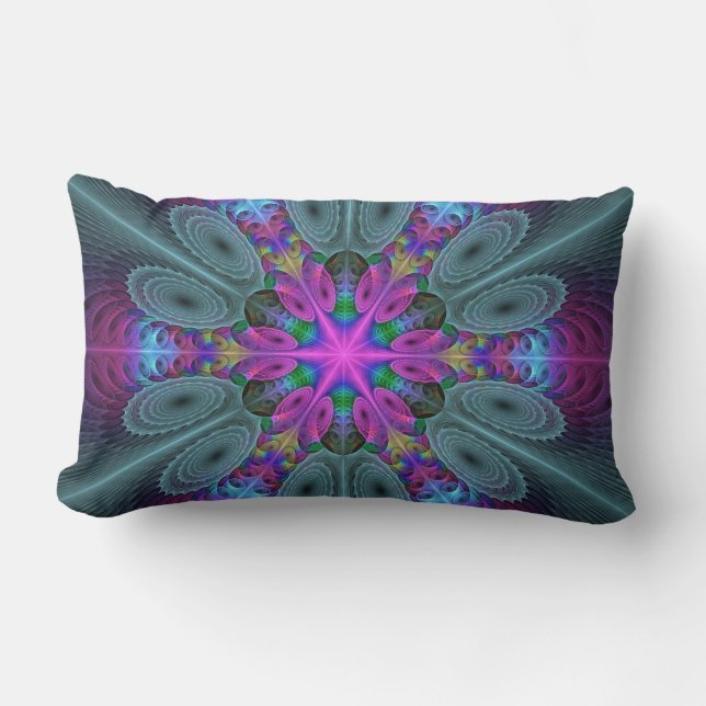 Mandala Colourful Striking Fractal Art Kaleidoscop Lumbar Pillow (Front)