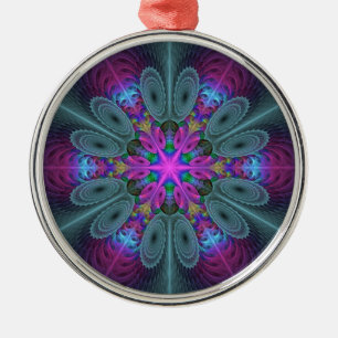 Mandala Colourful Striking Fractal Art Kaleidoscop Metal Ornament