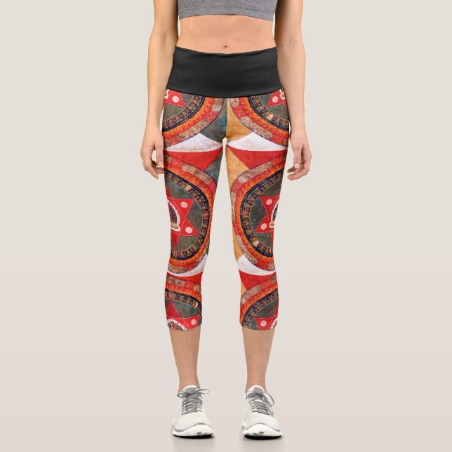 Mandala Cosmic Diagram for Meditation Capri Leggings (Front)