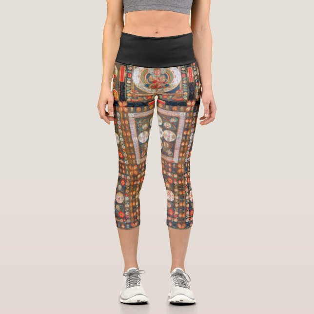Mandala Cosmic Diagram for Meditation Capri Leggings (Front)