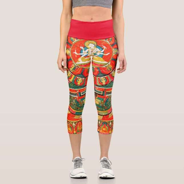 Mandala Cosmic Diagram for Meditation Capri Leggings (Front)