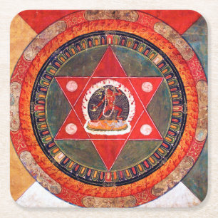 Mandala Cosmic Diagram for Meditation Square Paper Coaster