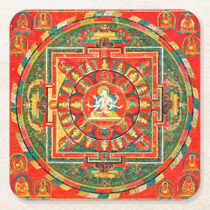 Mandala Cosmic Diagram for Meditation Square Paper Coaster