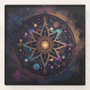 Mandala Cosmic Visionary Art Glass Coaster