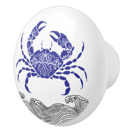 Mandala Crab– Coastal Blue  Ceramic Knob