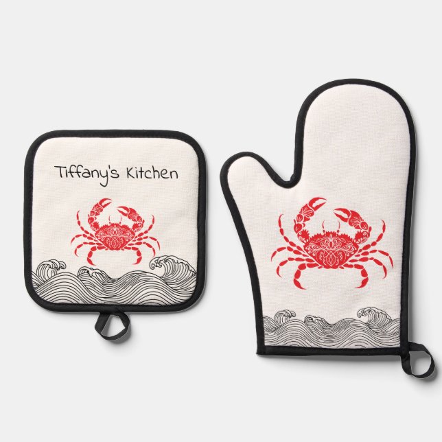 Mandala Crab Oven Mitt & Pot Holder Set (Front)