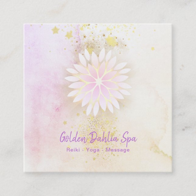 *~* Mandala Dahlia Pastel Lavender Peach AP2 Square Business Card (Front)