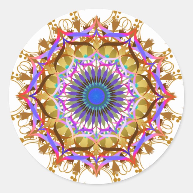 Mandala Damask Lotus Flower Art Elegant Classic Round Sticker (Front)