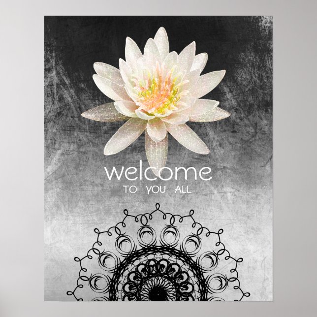 Mandala Damask  Lotus Welcome Yoga Meditation Poster (Front)