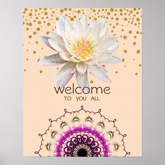 Mandala Damask  Lotus Welcome Yoga Meditation Poster (Front)