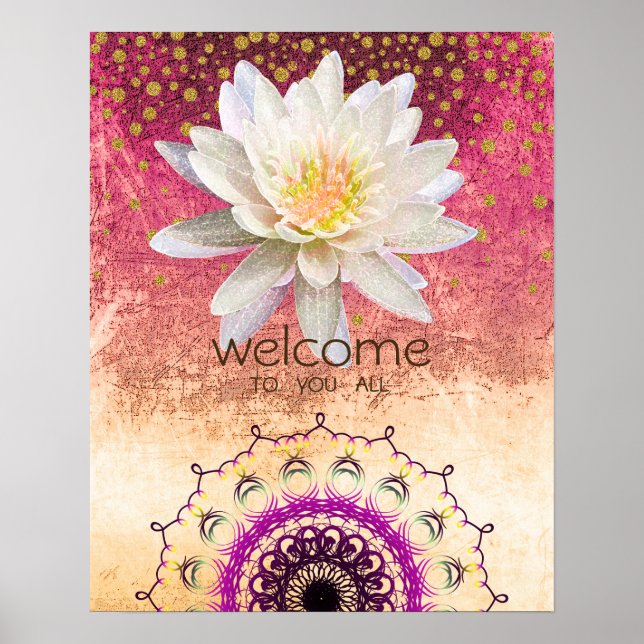 Mandala Damask  Lotus Welcome Yoga Meditation Poster (Front)