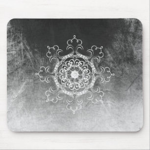 Mandala Damask Watercolor Yoga Black and White Mouse Pad