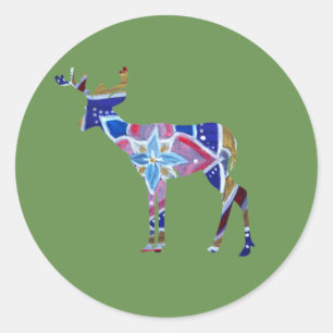 Mandala deer Classic Round Sticker, Glossy Sticker