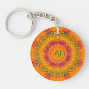 Mandala, dégradé ethnique. Monogramme. Porte-clés