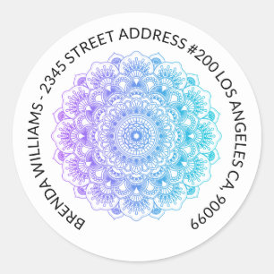 mandala design blue-green to purple ombre classic round sticker