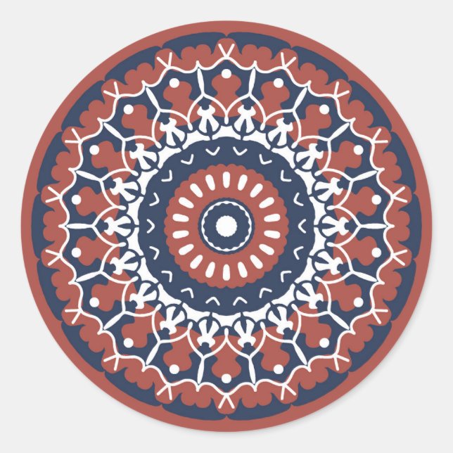 Mandala Design en rouge et bleu autocollant couleu (Devant)