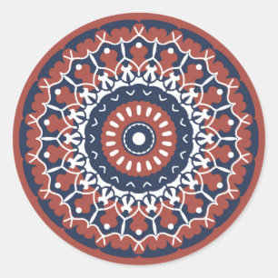 Mandala Design en rouge et bleu autocollant couleu