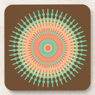 Mandala design green, orange Indian Coaster