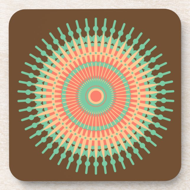 Mandala design green, orange Indian Coaster (Front)