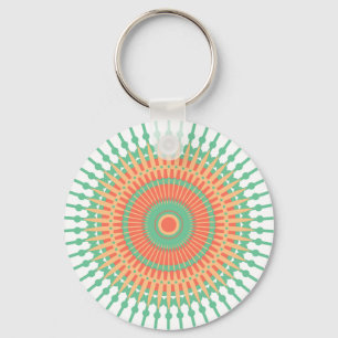 Mandala design green, orange Indian Keychain