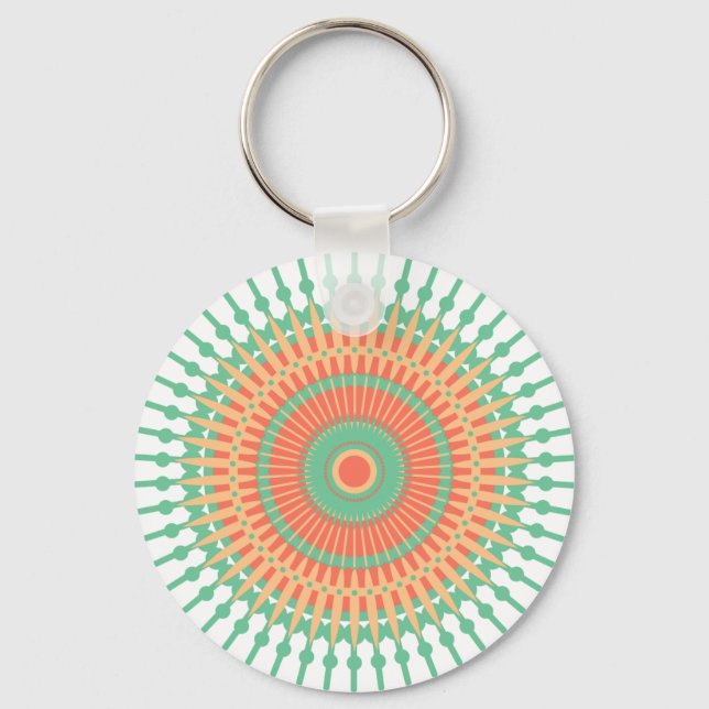 Mandala design green, orange Indian Keychain (Front)