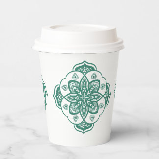 Mandala design in floral and leaf in green colour paper cups