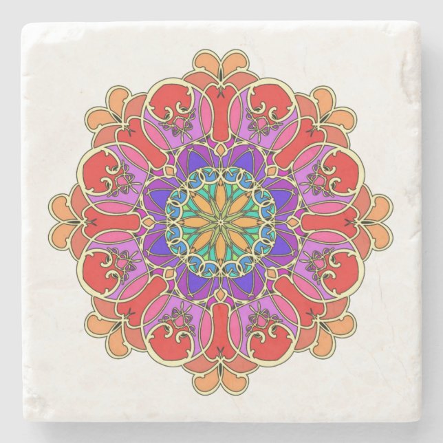 Mandala Design in rich jewel tones Stone Coaster (Front)
