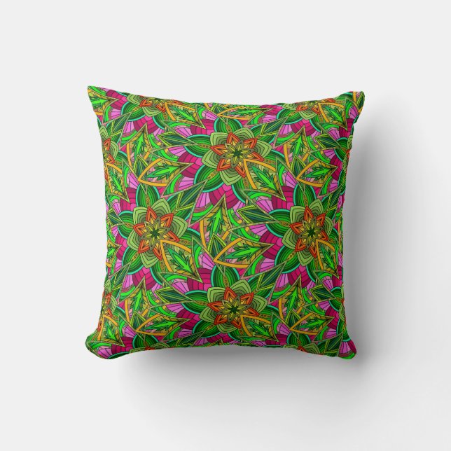 Mandala Design in Spingtime Garden Colours Throw Pillow (Front)
