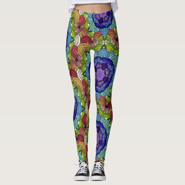 Mandala Design in vivid jewel tones Leggings (Front)