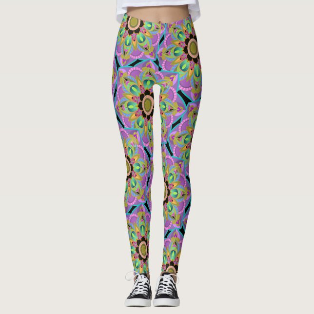 Mandala Design, Neon Flower Power! Leggings (Front)