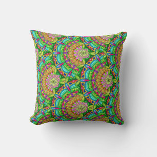 Mandala Design, Neon Pinwheels Throw Pillow