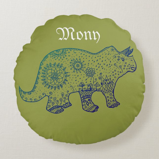 Mandala Dinosaur Art coussin rond (Devant)