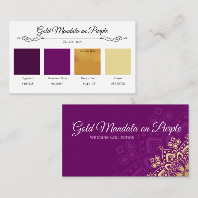 Mandala d'or sur la carte couleur Plum Plum d'aube (Devant / Derrière)
