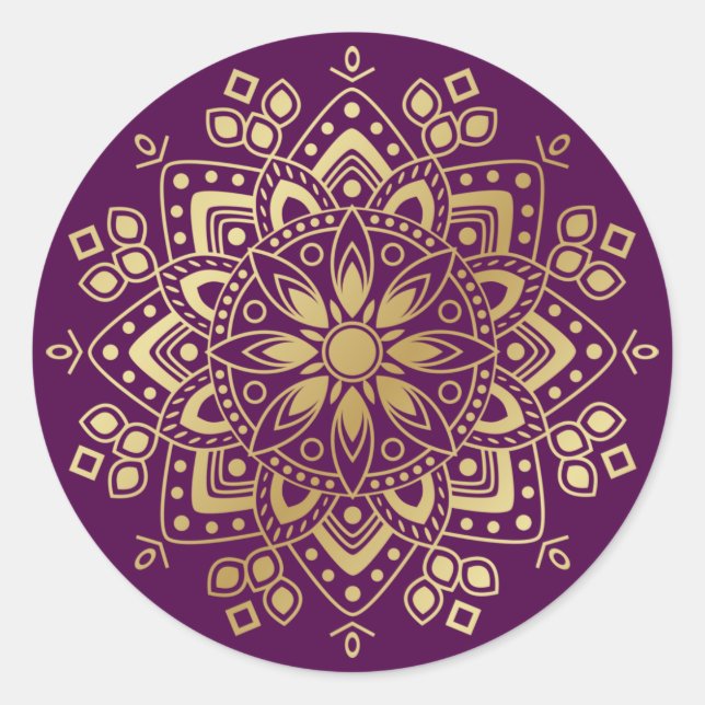 Mandala d'or sur Stickers Stickers Enveloppe viole (Devant)