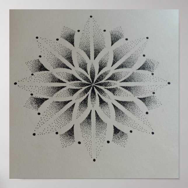 mandala dotwork modern black and white straw poster (Front)
