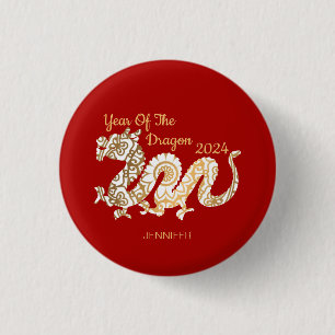Mandala Dragon 2024 Chinese New Year Red 1 Inch Round Button