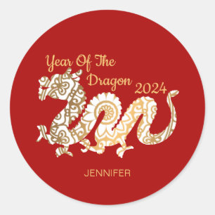 Mandala Dragon 2024 Chinese New Year Red Classic Round Sticker