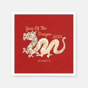 Mandala Dragon 2024 Chinese New Year Red Napkin